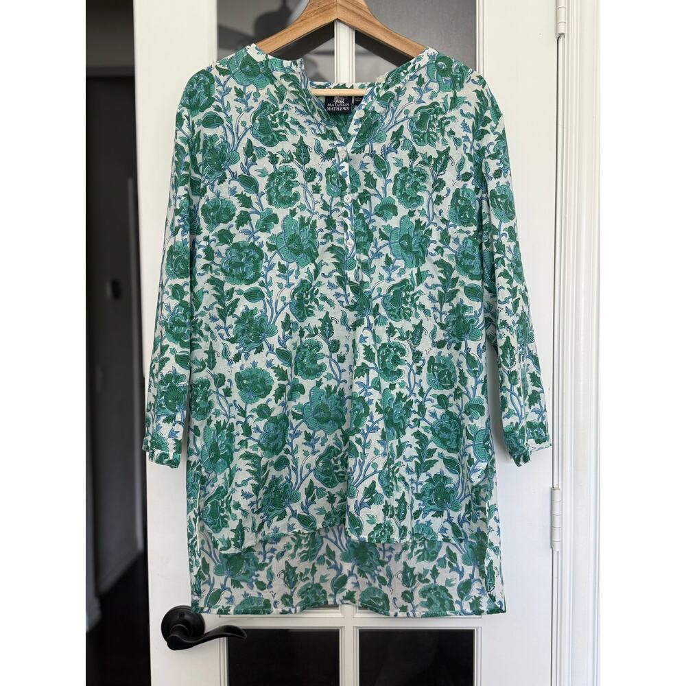 Madison Mathews floral cotton tunic top size large